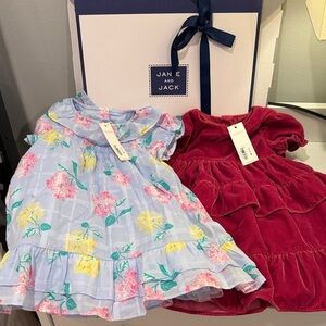Janie and Jack Blue Floral and Red Velvet Dress Duo, 18-24mo, NEW with gift 🎁box